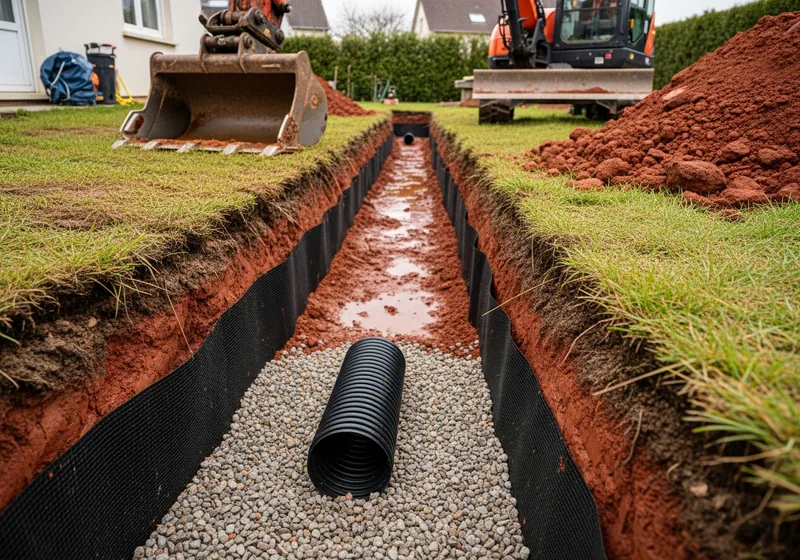 Drain périphérique et enrochement de talus en granite à Condat-sur-Vienne